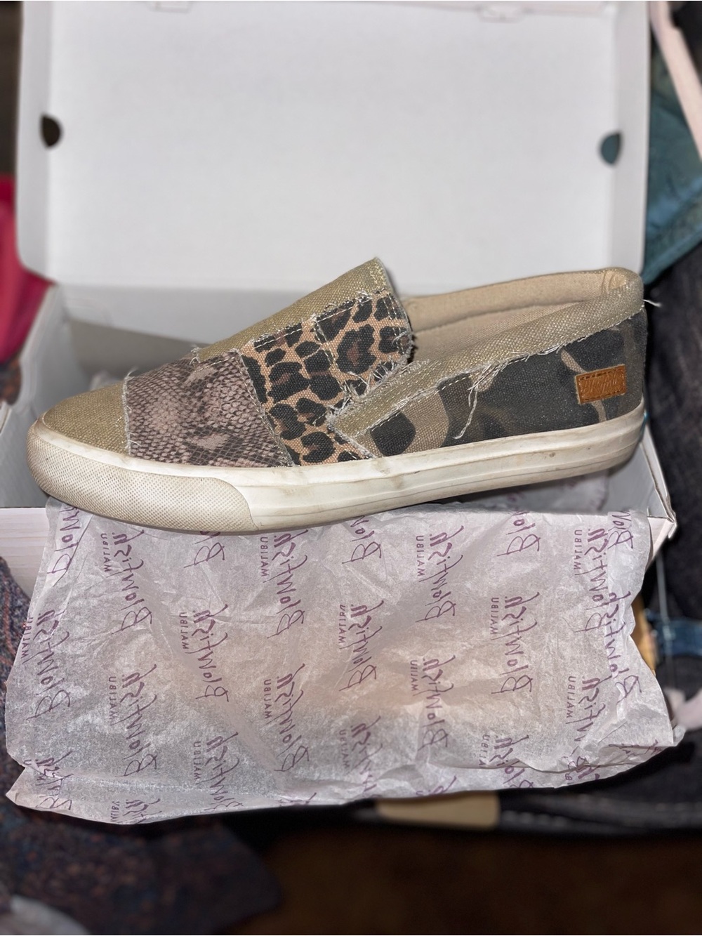 Blowfish Slip-On Sneakers in Brown and Tan Animal Print